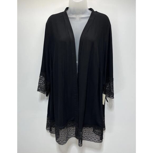 Studio Works Burnout cardigan sweater, Black with lace & sleeve trim, NWT 2X - Picture 1 of 8